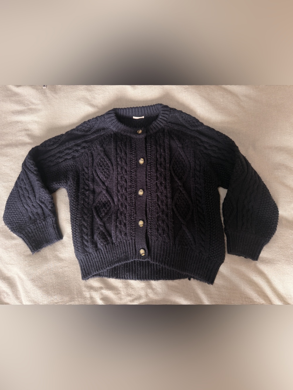 Cable Knit Button-Front Cardigan Sweater - Navy